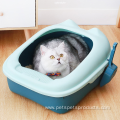 Semi-enclosed cat litter pan toilet with litter shovel